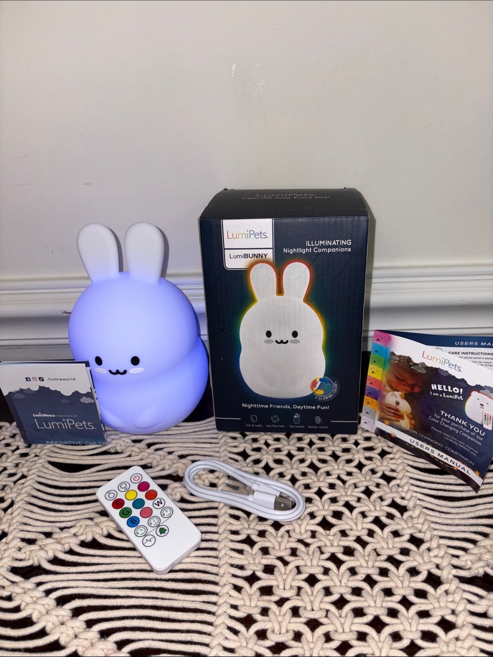 Lumi Squishy Pet Bunny lamp nite light remote control color changing w/timer New